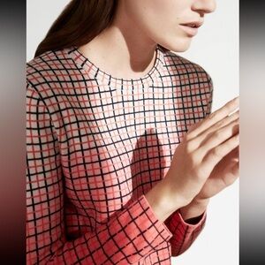 COS Pink Grid Check 100% Cotton Sweater Size Small